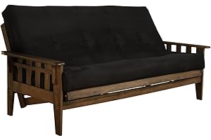 Jerry Sales FutonX Rustic Walnut Frame and Mattress Set with Choice to add Drawers, 8 Inch Innerspring Futon Sofa Bed Full Size Wood (Black Matt and Frame (No Drawers))
