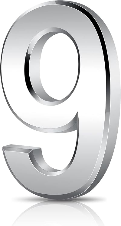 Vicloon 3D Door Numbers 3 Inches Self-Adhesive Waterproof Silver 9