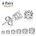 LIEBLICH Women's Round Cut Cubic Zirconia Stainless Steel Earrings Studs Plated White Gold, 3 mm - 8 mm, 6 Piece