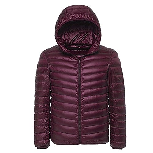 EQUICK Men's Hooded Down Coat Ultra Lightweight Waterproof Jacket Packable for Travel Black Snow cape Puffer,YRMD1,wine,L