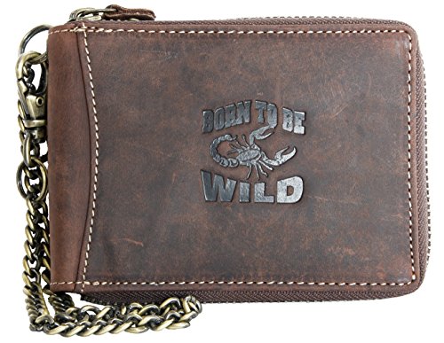 Always Wild Men's Scorpion Hunter Style Genuine Leather Wallet With Chain