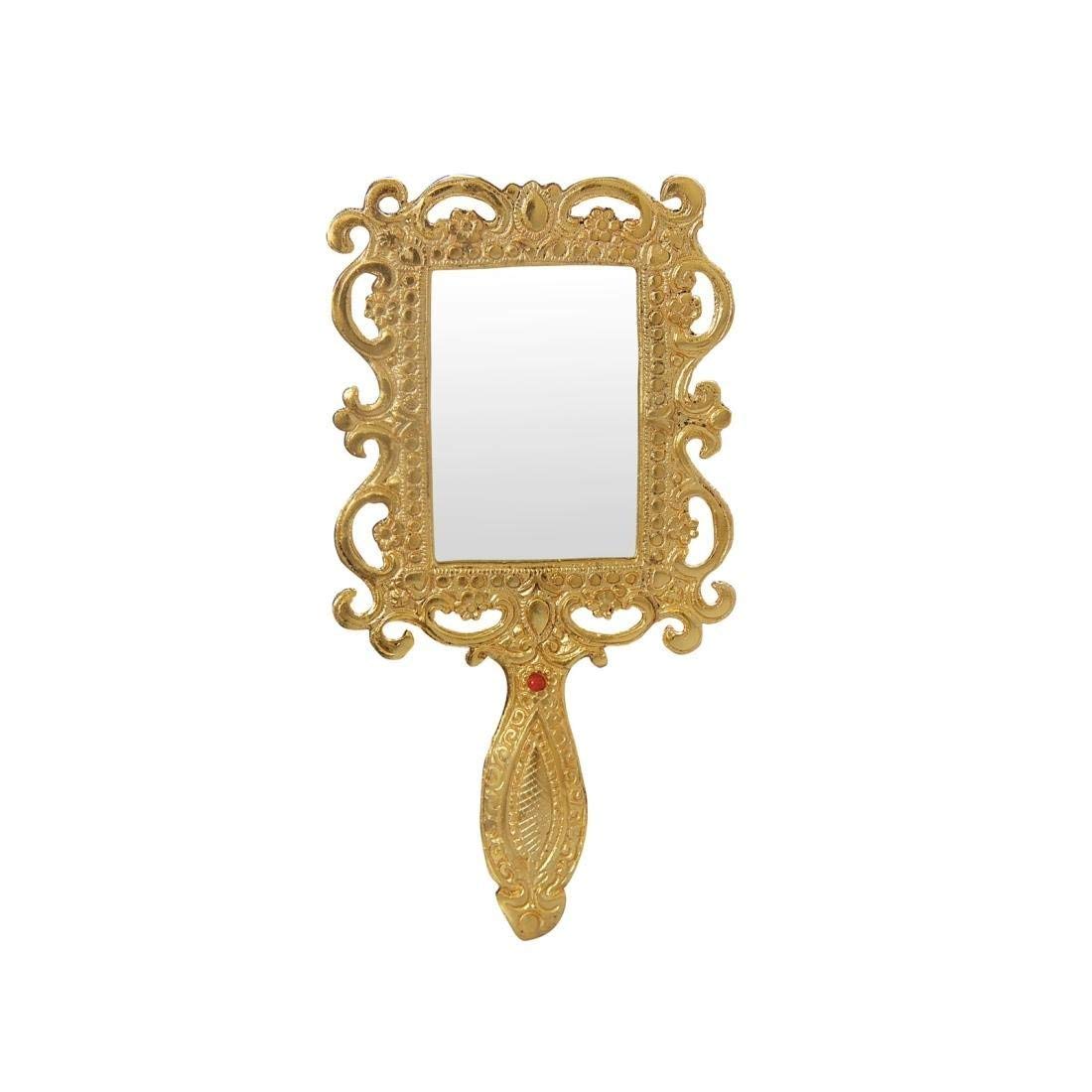 Garden Of Arts Aluminium Metal golden Antiqe Style Hand Mirror