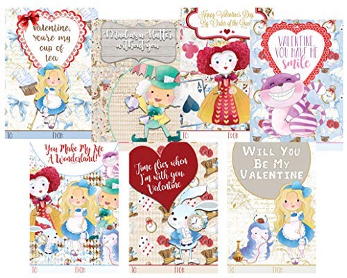 Alice Wonderland Themed Valentine Day Classroom Sharing Card Set (28 Included)