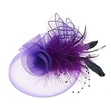 Navifoce Fashion Women's Flower Feather Mesh Net Fascinator Beaded Cocktail Headwear with Hair Clip and Brooch