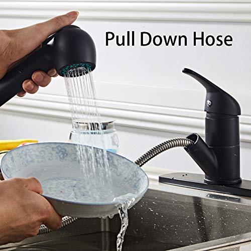 FRMARCH Commercial Single Handle Kitchen Faucets with Pull Down Sprayer,High Arch Brushed Nickel Hot & Cold Water Kitchen Laundry Utility Sink Faucet With Two-function Nozzle- Black
