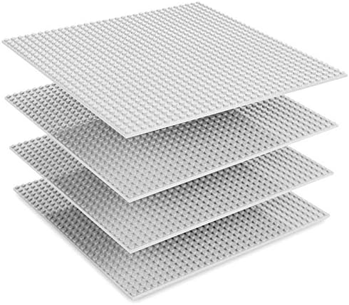 Upgrade Building Bricks Base Plates 10'' x 10'' - DIY Tower Construction Baseplates- Compatible with all Major Brands (Pack of 4, Light gray)