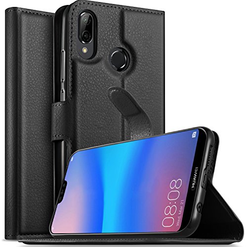 KuGi Huawei P20 Lite case,Nova 3e case, Huawei P20 Lite Case Premium PU Leather Wallet Case, [Card Holder][Drop Proof] Flip Folio Protective Phone Cover for Huawei P20 Lite/Nova 3e phone(Black)
