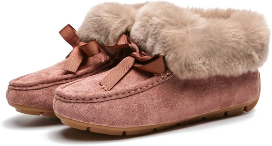 Amazon Aybto ムートン もこもこ モカシンシューズ 暖かファー付 蝶結び スリッポン レディース ボアシューズ ふわふわ ぺたんこ スエード調 ファー シューズ フラットシューズ ファーモカシン ローファー 冬 可愛い ファーシューズ パンプス