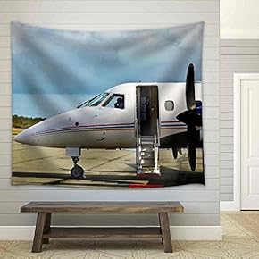 Private Propeller Plane Waiting for The Client - Fabric Wall Tapestry Home Decor - 51x60 inches