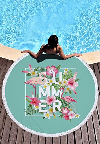 Utopone Large Round Beach Towels Microfiber Flamingos with Tassels Soft Water Absorbent Multi-Purpose Circle Beach Throw Blanket for Adults(59 Inch)