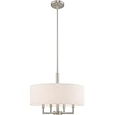 Livex Lighting 42604-91 Meridian - Four Light Chandelier, Brushed Nickel Finish with Oatmeal Fabric Shade