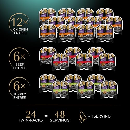 SHEBA PERFECT PORTIONS WET CAT FOOD PATE, SAVORY CHICKEN ENTREE, ROASTED TURKEY ENTREE, AND TENDER BEEF ENTREE VARIETY PACK, 2.6 OZ. TWIN PACK TRAYS (24 COUNT, 48 SERVINGS)