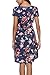 NICIAS Women Floral Short Sleeve Tunic Vintage Midi Casual Dress with Pockets Navy L