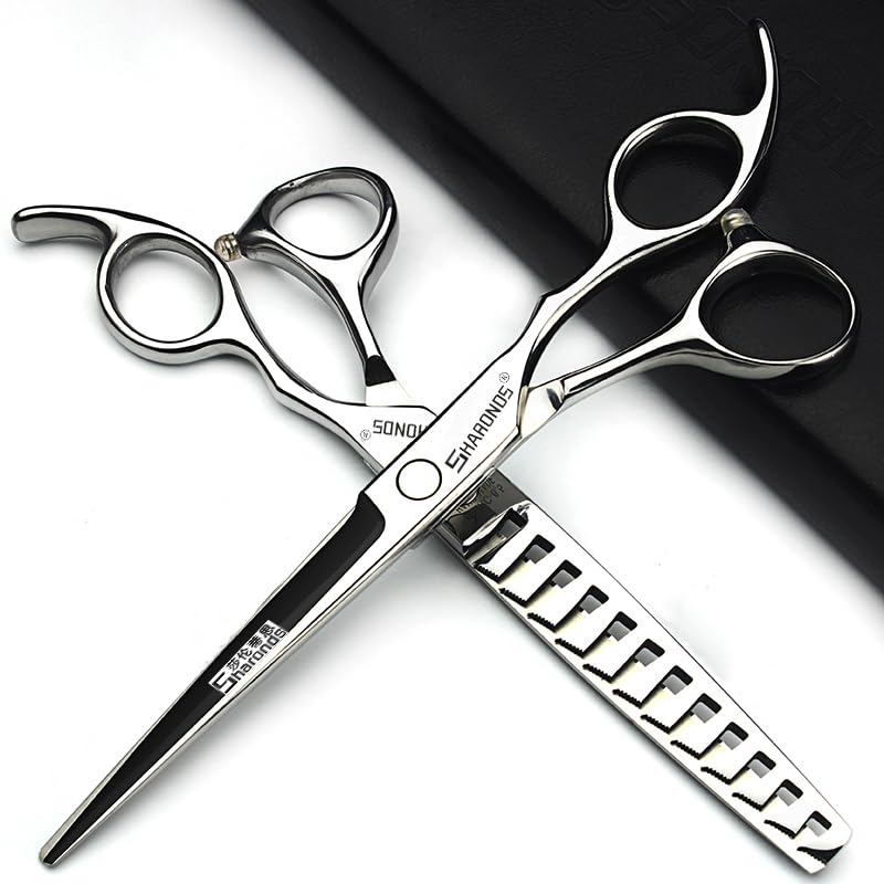 6.5/7/7.5-inch Japanese Professional Hair Clipper Styling Hair+Alicia Black Slimming Scissors (1, 7 inches, 2 Pieces-D)
