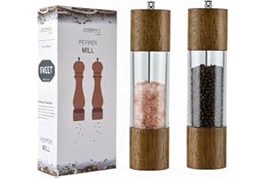Premium Acrylic Salt and Pepper Grinder Set, Manual Salt and Pepper Mills with Adjustable Ceramic Core, Wooden Salt Shakers a