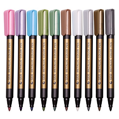 Premium Metallic Markers Pens, Set of 10 Colors, Paint Permanent Marker For Kids, Adults, DIY Photo Album, Medium Tips, 2 mm Line Width