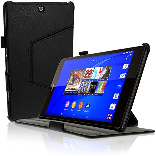 iGadgitz Premium Executive Black PU Leather Case Cover for Sony Xperia Z3 Tablet Compact SGP611 with Multi-Angle Viewing stand + Auto Sleep/Wake + Hand Strap + Screen Protector