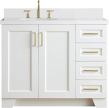 Ariel Taylor 43 Inch Bathroom Vanity In White With White Quartz Countertop With Left Offset Oval Sink Amazon Com