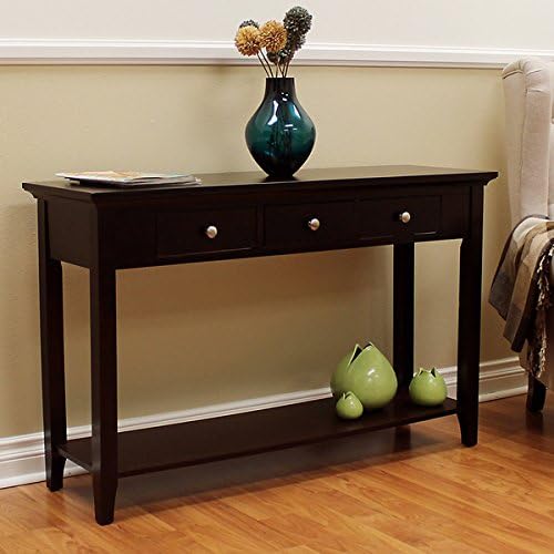 Ferndale Espresso Console Table | Classic Brushed Nickel Hardware and realistic Veneers