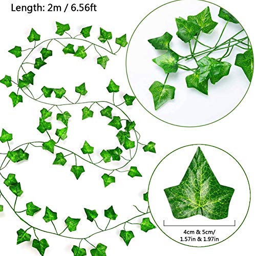 VGOODALL 16 Stück Efeu Künstlich, 35 Meter Künstliche Hängepflanzen mit 100 Stück Nylon Kabelbinder für Girlande Geschenke Party Garten Hochzeit Wand Home Decor