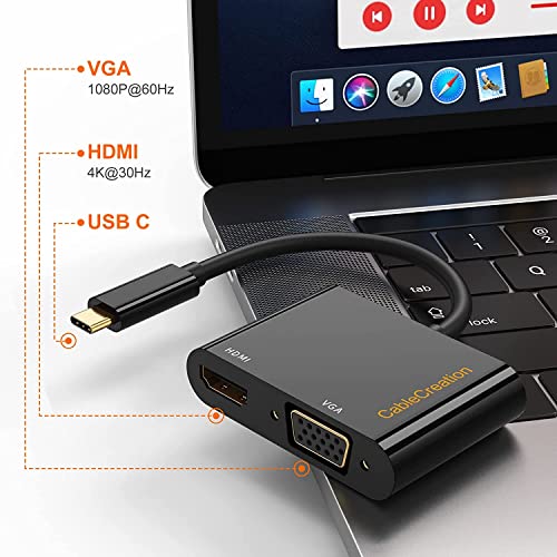 CableCreation USB C to HDMI VGA Adapter, Type C to VGA to USB C