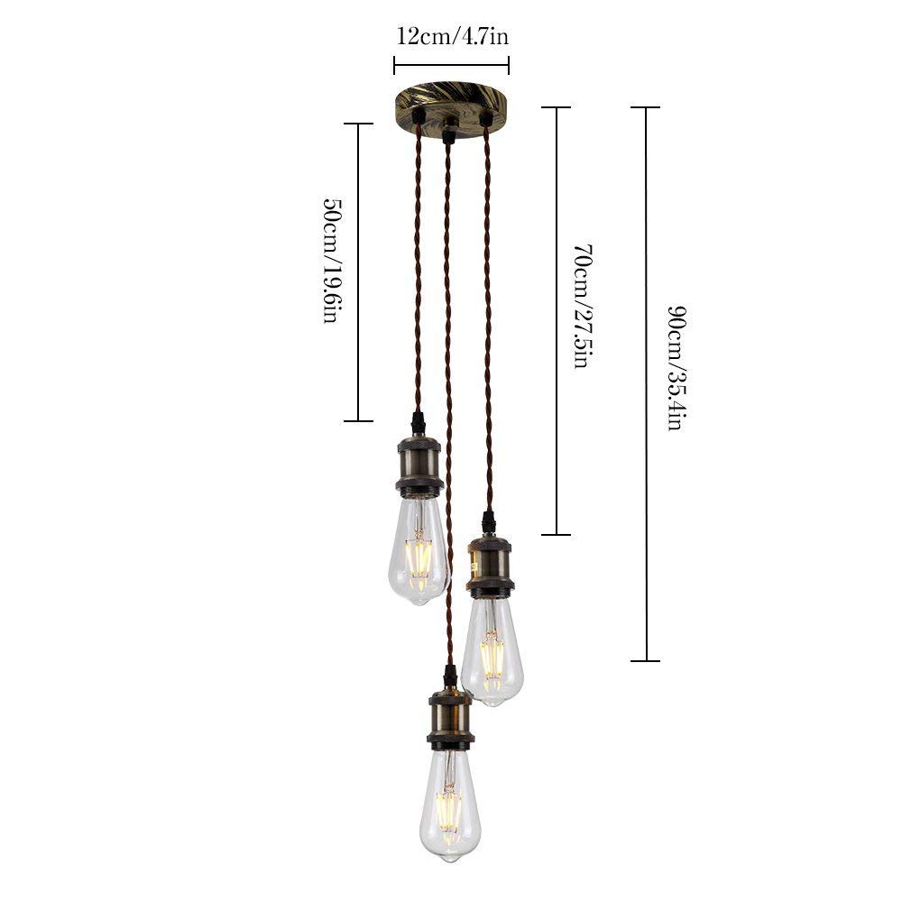 PIANUO 3 Way Ceiling Pendant Cluster Light Fitting Lights E26 Socket Hanging Light Industrial Ceiling Lights for Living Room Dining Room Bedroom Office