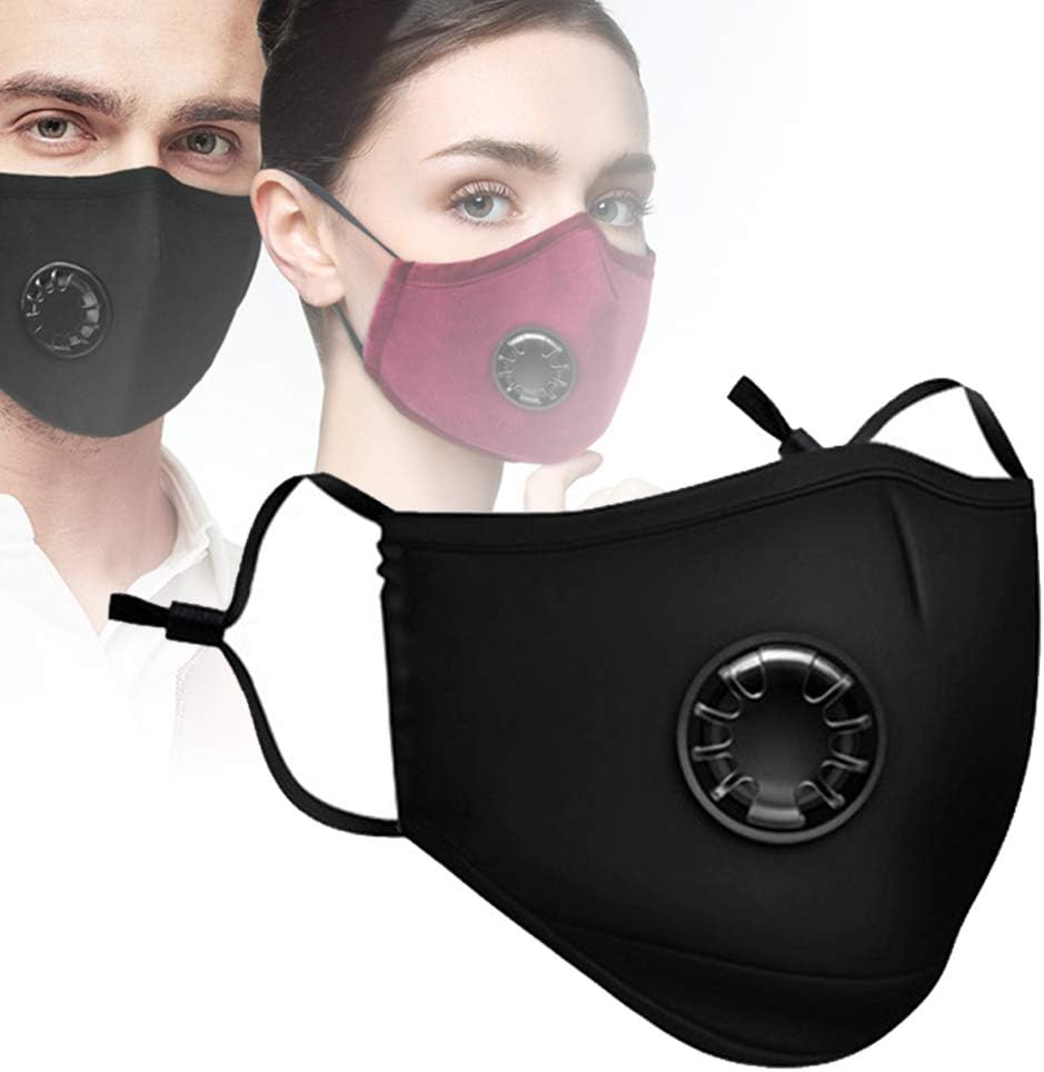 Dust Mask Mouth Respirator,Anti PM2.5 Air Pollution Smoke Breathing Mask,Carbon Activated Air Filter Face Mask with 2 Replaceable Filters,Safety Reuseable Washable for Outdoor Use Black