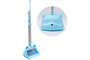 BLUOCEAN 28'' Kids Mini Broom and Dustpan Set - Toddler Cleaning Toy, Toddler Household Helper, Parent-Child Interactive Play Cleaning Tool, Cute Cartoon Design, Small Safe Corner Broom (Blue Bubble)