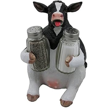 Holstein Cow Glass Salt and Pepper Shaker Set with Holder Figurine in Tabletop Country Kitchen Decor or Decorative Farm Animal Collectible Sculptures As Spice Racks and Rustic Gifts for Farmers