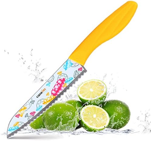 Chef Knife, Casaon 5” High Carbon Stainless Steel Multipurpose Kitchen Knife with Gridding-Free Serrated Ultra-Sharp Razor [Non-Stick][Ergonomic][2017 Ultraviolet Technology]