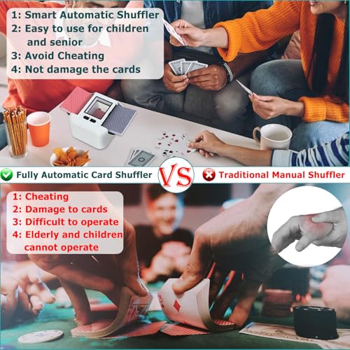 Electronic Automatic Card Mixer 1-2 Games, 2000mAh USB Rechargeable Card Mixer for UNO Poker Skyjo PILI Texas Hold'em, Auto/Manual, Portable Silent and Fast Mixing