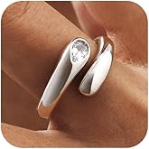 Goxygen Gold Chunky Ring for Women - 14k Gold Plated Adjustable Open Statement Rings Teardrop Cubic Zirconia Trendy Stackable Band Rings Jewelry Gifts for Her