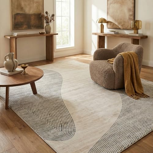 RUG BRANCH Eclipse 5' x 8' (5'3" X 7'7") Non-Toxic, Child and Pet Safe, Abstract Geometric - Indoor Area Rug, Minimalist, Beige Brown - Living Room, Bedroom, Dining Room, and Kitchen at Amazon