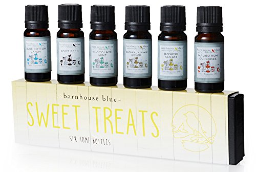 Sweet Treats Premium Grade Fragrance Oil - Gift Set 6/10ml Bottles - Banana Cream, Chocolate Mint, Blue Cotton Candy, Malibu Rum Cupcakes, Root Beer, Oatmeal Cookie Dough