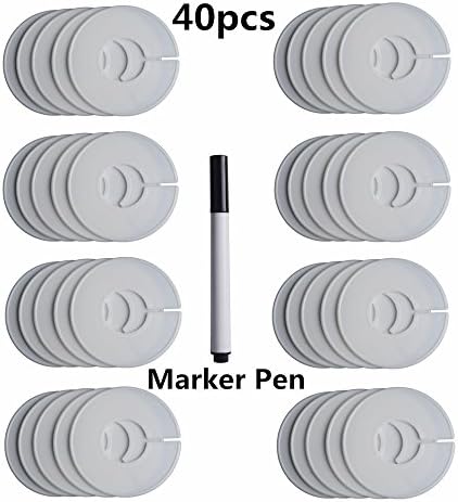 FIZZE Clothing Size Dividers Round Size Rack Dividers for Clothes Store and Home, 40pcs with 1 Marker Pen (Blank White)