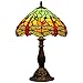 WERFACTORY Tiffany Table Lamp Green Yellow Stained Glass Dragonfly Style Bedside Lamp Reading Desk Light 12X12X18 Inches Decor Bedroom Living Room Home Office S009G Series