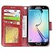 Arae Case Compatible for Samsung Galaxy S6 - [Wrist Strap] Flip Folio [Kickstand Feature] PU Leather Wallet case with ID&Credit Card Pockets (red)