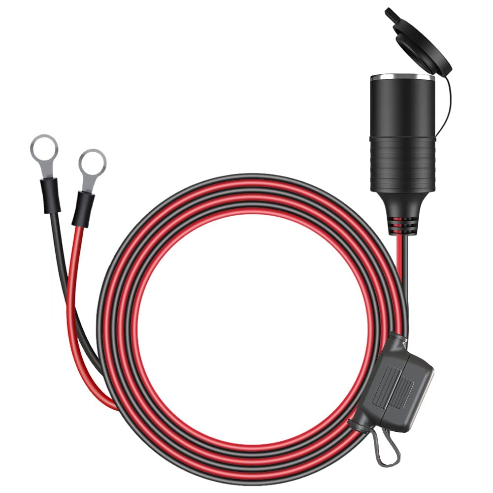 12V Extension Cable,LST Cigarette Lighter Cable Extension Female Socket with Eyelet Terminal O Ring Terminal Connector for Car with 15A Fuse…