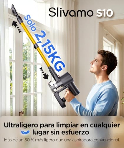 Slivamo S10 Aspiradora Sin Cable, 45KPa/40Min/500W, Pantalla LED, Tubo Telescópico, Autónomo, Luz Verde, Aspiradora Escoba Sin Cable para Pelo de Mascotas/Alfombras/Suelos Duros