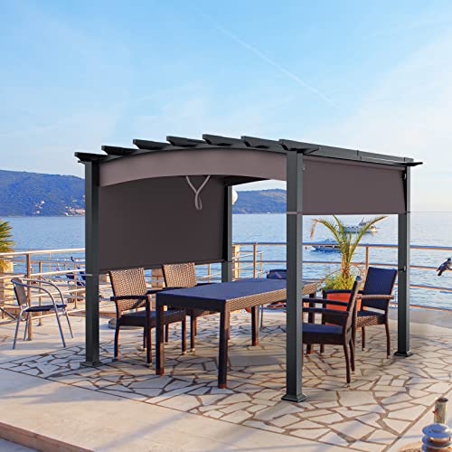 Tangkula 10ft x 10ft Outdoor Retractable Pergola, Patio Metal Pergola with Adjustable Sliding Sun Shade Canopy, Heavy-Duty Steel Frame, Patio Furniture Shelter for Backyard Garden Poolside (Brown) image 17