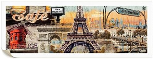 Unframed Modern Collage Painting Poster Print On Canvas Paris Cityscape Home Wall Artwork Large Size For Living Room Office 11.8x35.4 inch