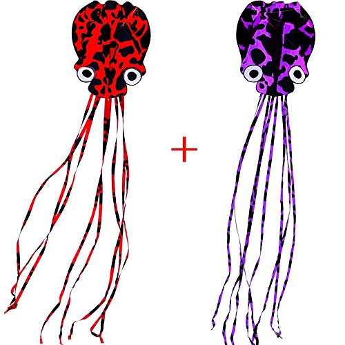 Hengda Kite-Pack 2 Spotty-Colors Beautiful Large Easy Flyer Kite for Kids-software octopus-It s BIG! 31 Inches Wide with Long Tail 157 Inches Long-Perfect for Beach or Park by Hengda kite
