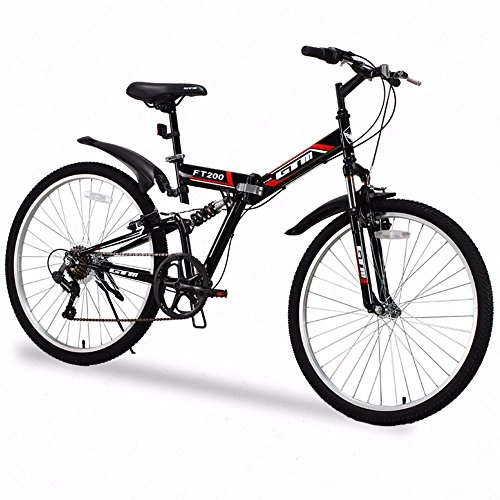 Folding Mountain Bike 7 Speed Black 26" Bicycle Shimano Hybrid Suspension Sports