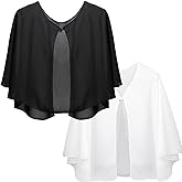 Eorbow 2 Pack Chiffon Capelet, Soft Chiffon Shawls Wraps Shrug for Wedding Evening Dress, 1920s Flapper Cape Cover Up for Women, Black and White