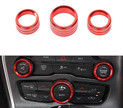 3枚車のダッシュボードコンソールエアコンスイッチコントロールカバーリングダッジチャレンジャーに Dodge Challenger Charger 適合 捧呈 15 17 19 18 16 赤色