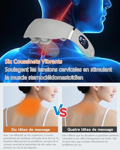 Neck Massager, 6 Heads Portable Electric Massager with 42°C Thermal Therapy, 12 Modes 22 Levels, Smart Voice Function, LCD Display, Suitable for Home and Office