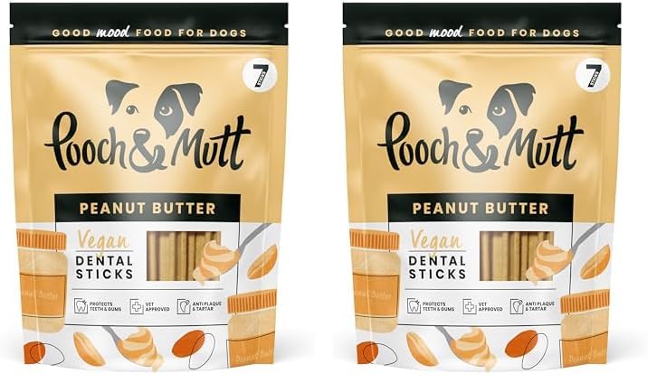 Pooch & Mutt - Training Dental Sticks, Peanut Butter Flavour, 251g (Pack of 2)