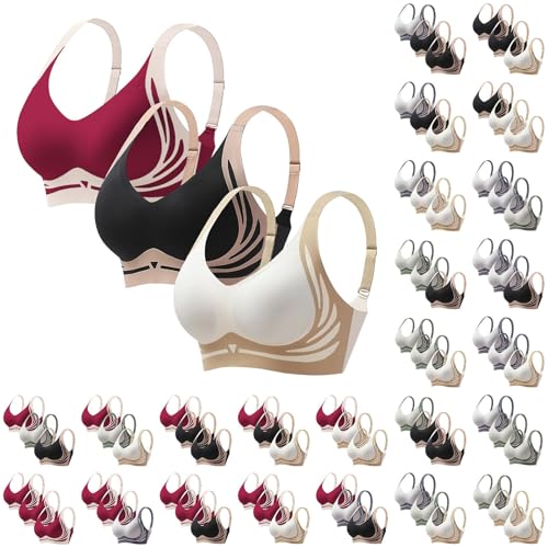 3 Pack Bras for Sagging Breasts Super Gather Wireless Push-Up Bra Comfort Full Coverage Bralettes 3 Pack Ladies V Neck Padded Sports Bras Women Non Wired Seamless T Shirt Bra Ladies Underwear