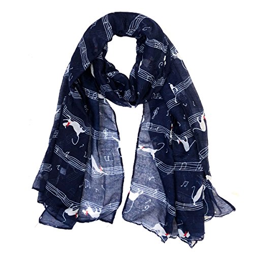 Wrapables Lightweight Cats and Musical Notes Long Scarf, Navy