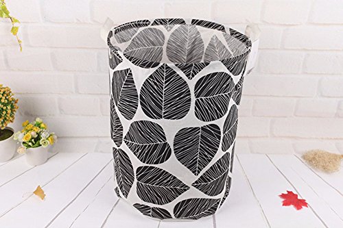 TIBAOLOVER 19.7" Large Sized Waterproof Foldable Canvas Laundry Hamper Bucket with Handles for Storage Bin,Kids Room,Home Organizer,Nursery Storage,Baby Hamper with Stylish Leaf Design(Black)